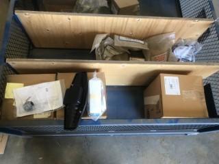 Quantity of electrical items, thermon heat trace components, Series output filter VK1, 150w lamps. Top Worx Valve indicator. Intertech 250w heaters.  Light ballasts. NOTE:   Steel container not included in sale