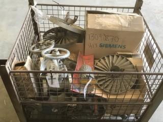 Quantity of compressor parts, cylinder hones, pipe valves, pipe fitings, apollo valves (2000lb)x10. NOTE:   Steel container not included in sale