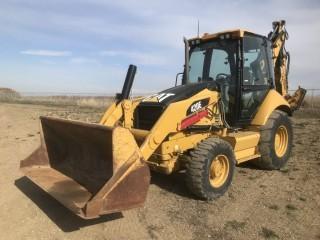 2012 CAT 420E 4X4 Extendahoe Loader Backhoe c/w GP Bkt, Frt And Rear Aux Hyds, Cab, 23" Q/C Bkt, 12.5/80-18 Frts, 19.5-24 Rears, Showing 6,401 HRS. S/N # CAT0420EJDJL03163 *Note Thumb Attachment sold Later as Lot 550