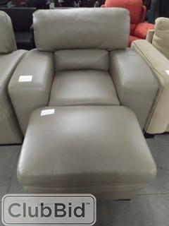 Modesto Leather Arm Chair & Ottoman & Three Seat Sofa Leather In Grey/Brown