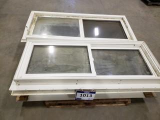 (6) Unused Basement Slider PVC Windows, 4" Jambs, Drywall Return Style