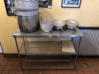 3-Tier Adjustable Metal Shelving Unit C/w Stainless Steel Counter Top And Contents