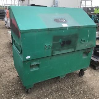 Metal Bin With Wheels And Fire Extinguisher 