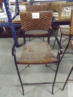 Qty of (2) Wicker Armed Bar Stools 30" At Seat