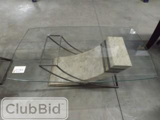 Rectangle Glass Top Coffee Table 46"x27" & Qty of (2) Square Glass Top Side Tables 2'x2' all w/Marble Base