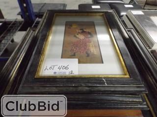 Qty of (12) African Prints Framed Assorted Sizes