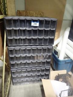 (3) 24-Drawer Storage Unit C/w Assorted Vending Machine Parts.