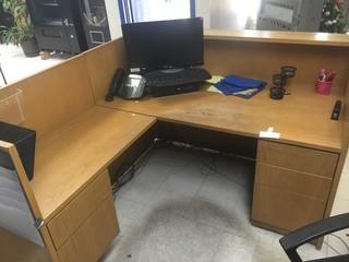 Wood L-Shaped Office Desk. *Contents Not Included*