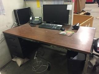 Metal Shop Desk C/w Leather Task Chair. *Contents Not Included*