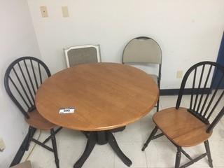 Wood Round Table C/w (4) Chairs.