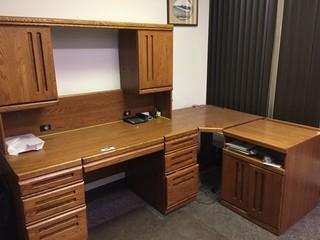 Wood Office Desk C/w Hutch And Side Storage.