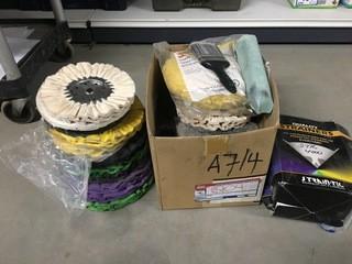 Lot of Assorted Buffing Wheels, Paint Brushes, Paint Strainers Etc