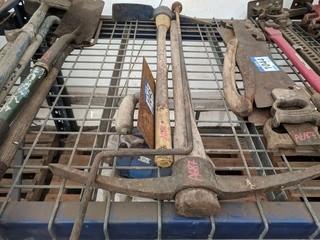 Lot of Assorted Tools c/o Pick Axes, Trowel, Manual 2" Hold Saw.