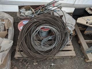 Lot of Assorted 3/8" Twisted Steel Cable, Turn Buckles, Clamps, Etc.