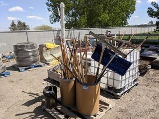 Lot of Assorted Shovels & Push Brooms.