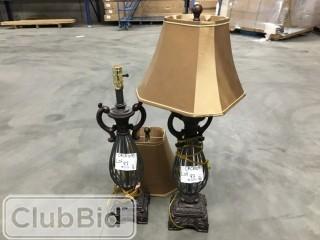 Qty of (2) Grey lamps w/ Gold Shades