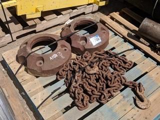 (2) Tractor Wheel Weights & (1) Length of 1/2" Chain.