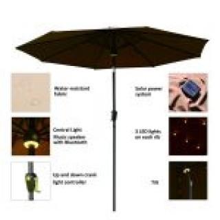 New 9Ft Led & Bluetooth Speaker Solar Umbrella Beige