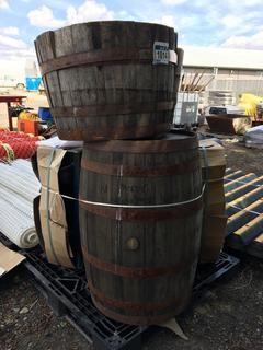 (1) Full Wood Whiskey Barrel & (1) 1/2 Barrel.