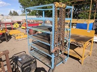 48"x36"x64" Rolling Metal Material Shelf c/w Misc. Chain.