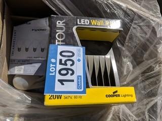 Lot Of Assorted Lighting Solutions C/O Temp. Lights, Wall Mount Lights, Bulbs, Etc.