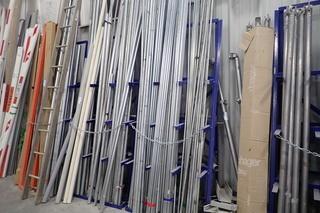 Lot of Cantilever Rack and Contents including Asst. Conduit and PVC Pipe, Magnetic Control Arms and Asst. Lubricants, etc.