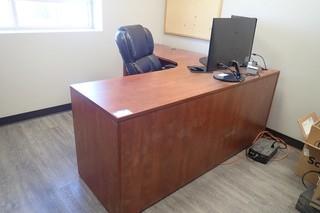 L-Shaped Desk w/ Pedestal, Task Chair and Work Table.