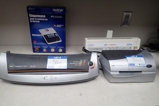 Lot of GBC HeatSeal H312 Laminator, Brother PT-2030AD Label Maker, Coverbind and GBC HeatSeal H110 Laminator. 