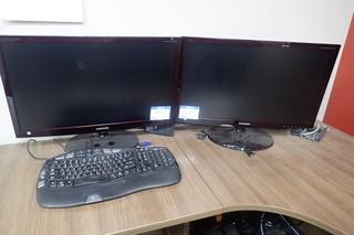 Lot of 2 Samsung Flatscreen Monitors, Keyboard and Speakers. 