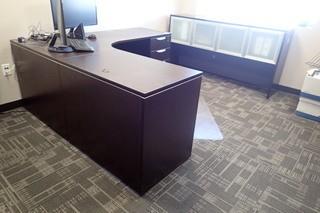 L-Shaped Desk w/ Pedestal and Overhead. 