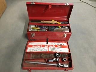 Red Tool Box c/w Assorted Hand Tools.