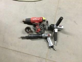 Lot of Ingersol Rand Vertical Polisher,  Heat Gun, Pneautmatic Chisel.