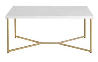 Rectangle Coffee Table with White Faux-Marble Top and Gold Base