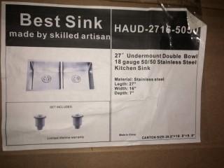 27" Undermount Double Bowl Kitchen Sink, Stainless Steel