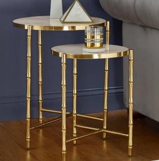 The Curated Nomad Malikyan Stainless Steel Marbled Nesting Tables - Gold