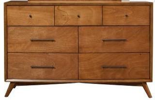 Heath Mid Century Mahogany Wood 7 Drawer Double Dresser, Warm Brown