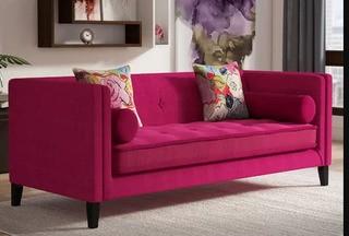 Willilams Classic Modern Sofa,  Fuchsia Pink Linen and Velvet, Dirty Sides (Only One Pillow)