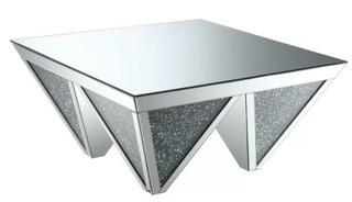 Morrell Contemporary Geometric Shaped Mirrored Coffee Table, Cracked Corner, As Is