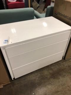 3 Drawer Dresser, White-Damaged Bottom Corner-As Is