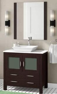 Troutdale 32" Single Bathroom Vanity Set with Mirror, Espresso/White Stone