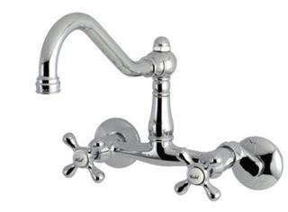 Vintage Double Handle Wall Mount Kitchen Faucet Polished Chrome