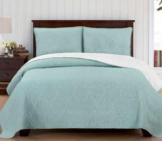Casablanca Reversible Quilt Set Seafoam/White, King