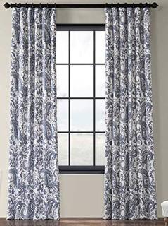 (2) Locke Printed Cotton Curtain Panels, Blue 50x108"
