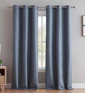 2 Morey Solid Colour Room Darkening Thermal Grommet Curtain Panels 37x96" Blue