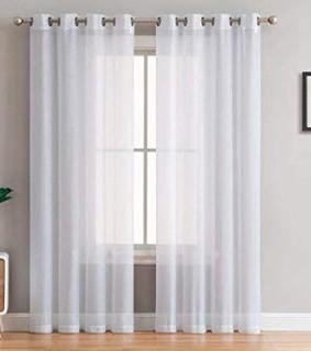 HLC.ME 2 Piece Sheer Window Curtain Grommet Panels?, White 100x84"