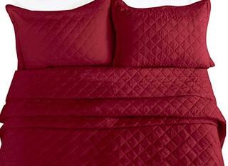 Clara Clark Luxury and Soft Coverlet Quilt Set with Shams All-Season Lightweight Bedspread, King, Burgundy Red, 3 Piece
