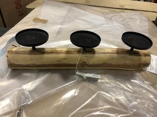 Natural Log With Candle Holders 