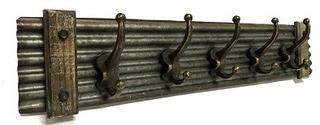 Corrogated Metal & Wood 5 Hook Rack