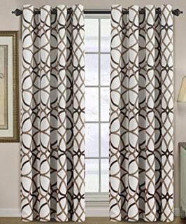 Mahaney Geometric Blackout Thermal Grommet Curtain Panels, Brown 52x96"