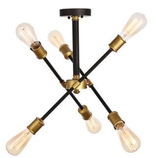Axel 6 Light 17 inch Black and Brass Semi Flush Mount Ceiling Light